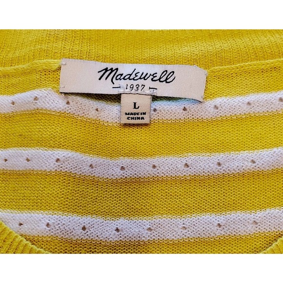 Madewell Linen Blend Sweater Womens Large Bright Yellow & White Stripe Spring - Picture 3 of 3